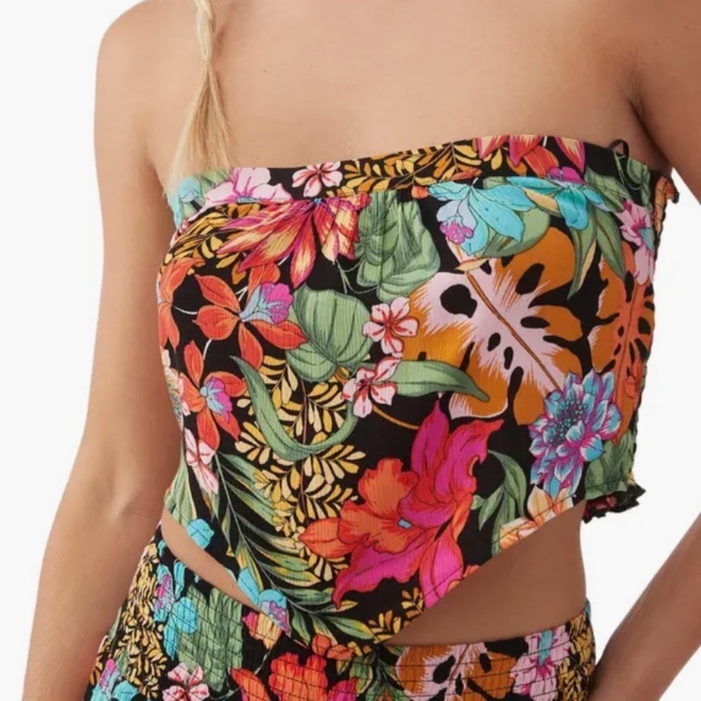 O'Neill Jayson Strapless Floral Top, Red Multi, Small, NWT - Picture 5 of 5